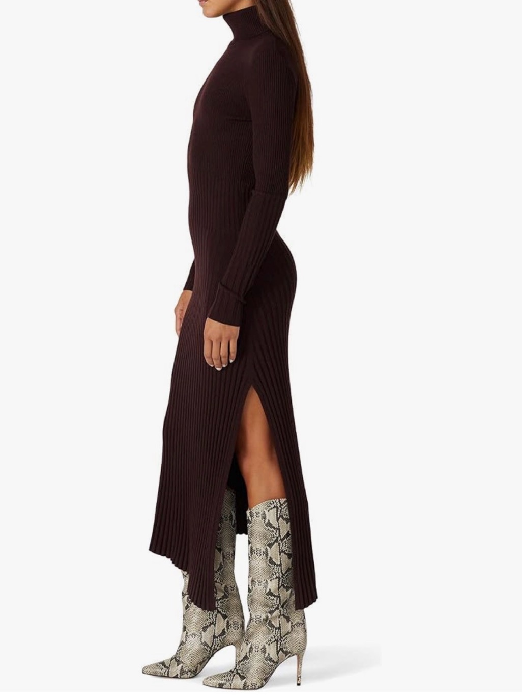 Nwot A.L.C. Ribbed Turtleneck Maxi Dress In Dark Brown, Xs